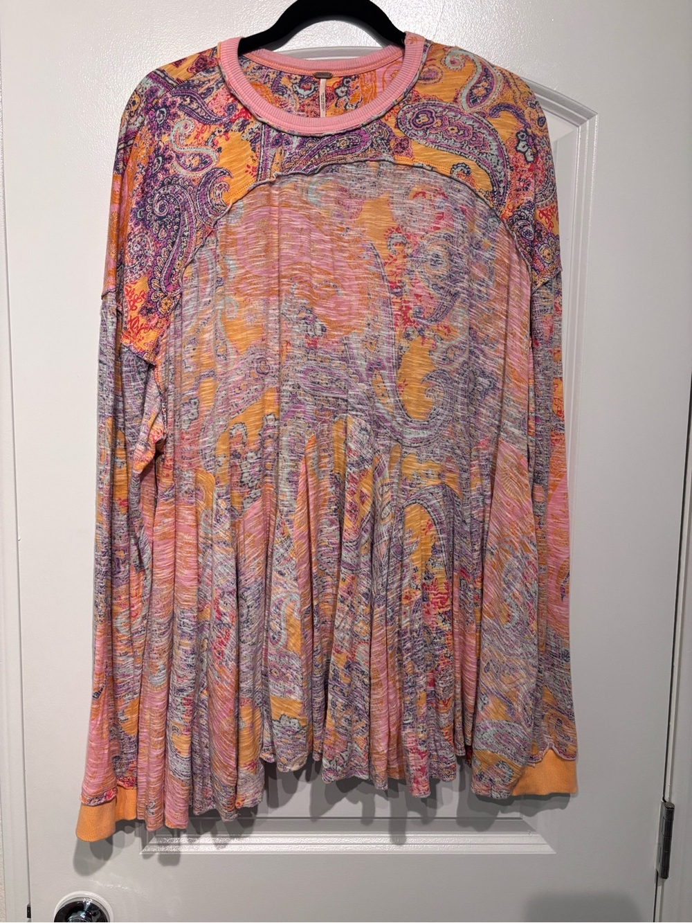 Free People Pink and Yellow Multicolor Paisley Long-Sleeve Tunic